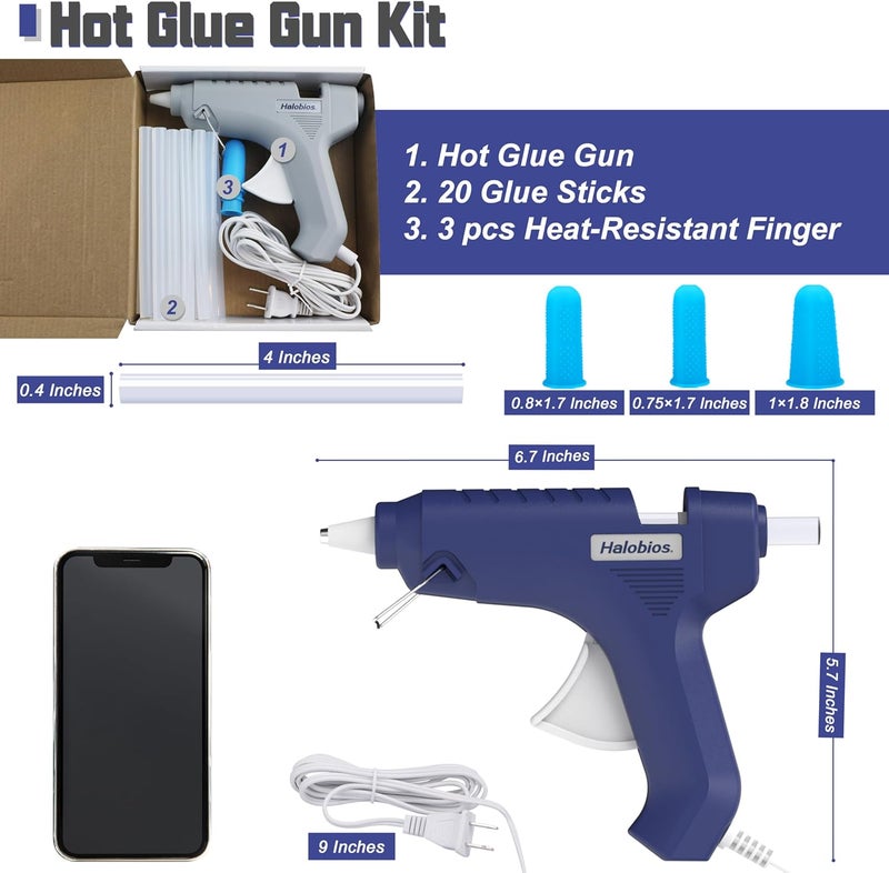 Halobios Hot Glue Gun with Preheating, 20 Glue Sticks, Full Size for DIY Crafts & Home Repairs (40W Blue) - Image 3